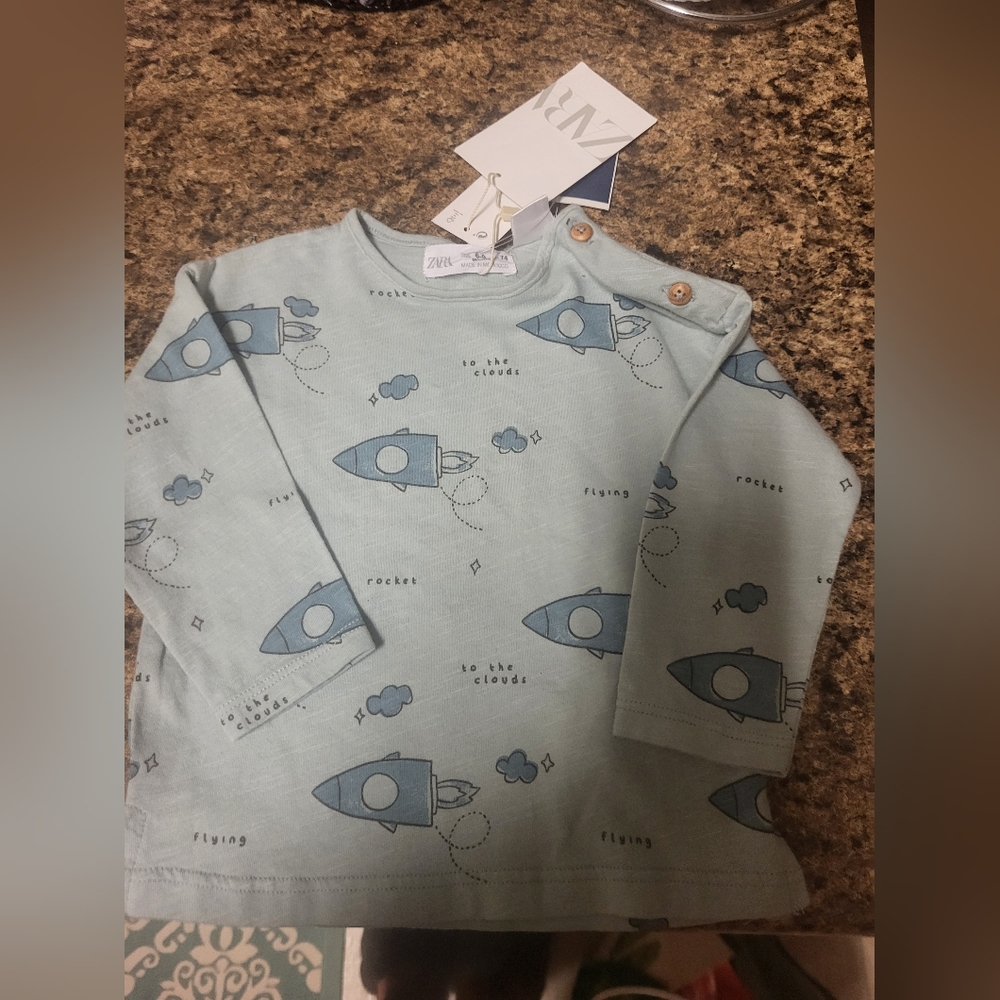 Zara long sleeve rocket ship shirt NWT